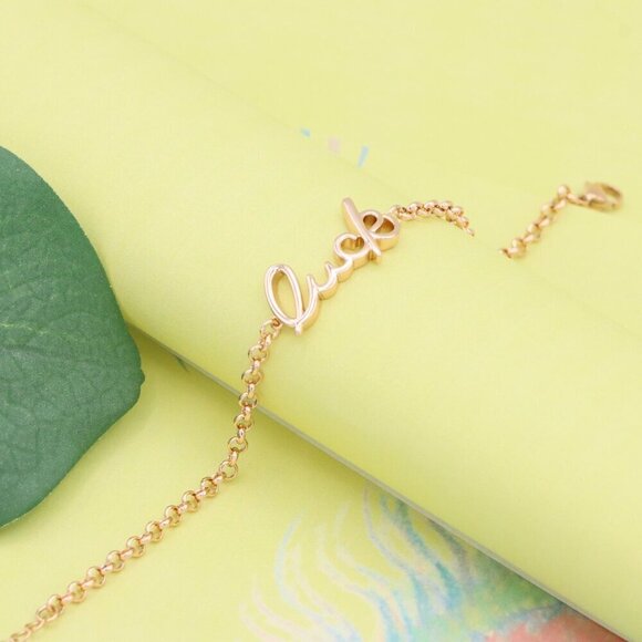 "Elegant ""Luck"" Script Rose Gold Bracelet with Adjustable Chain, XPBL1105 - Picture 2 of 12